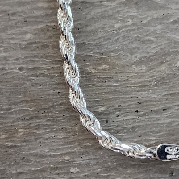 8" Sterling Silver 925 Rope Chain Bracelet Italy Lobster Clasp - Picture 4 of 8
